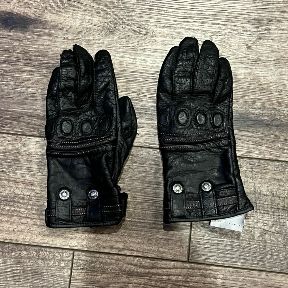 Black Leather Harley Davidson Riding gloves